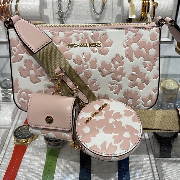 Michael Kors Handbags - Michael Kors Jet Set Sm Sequined Floral Print Crossbody Case for Apple Airpods P
